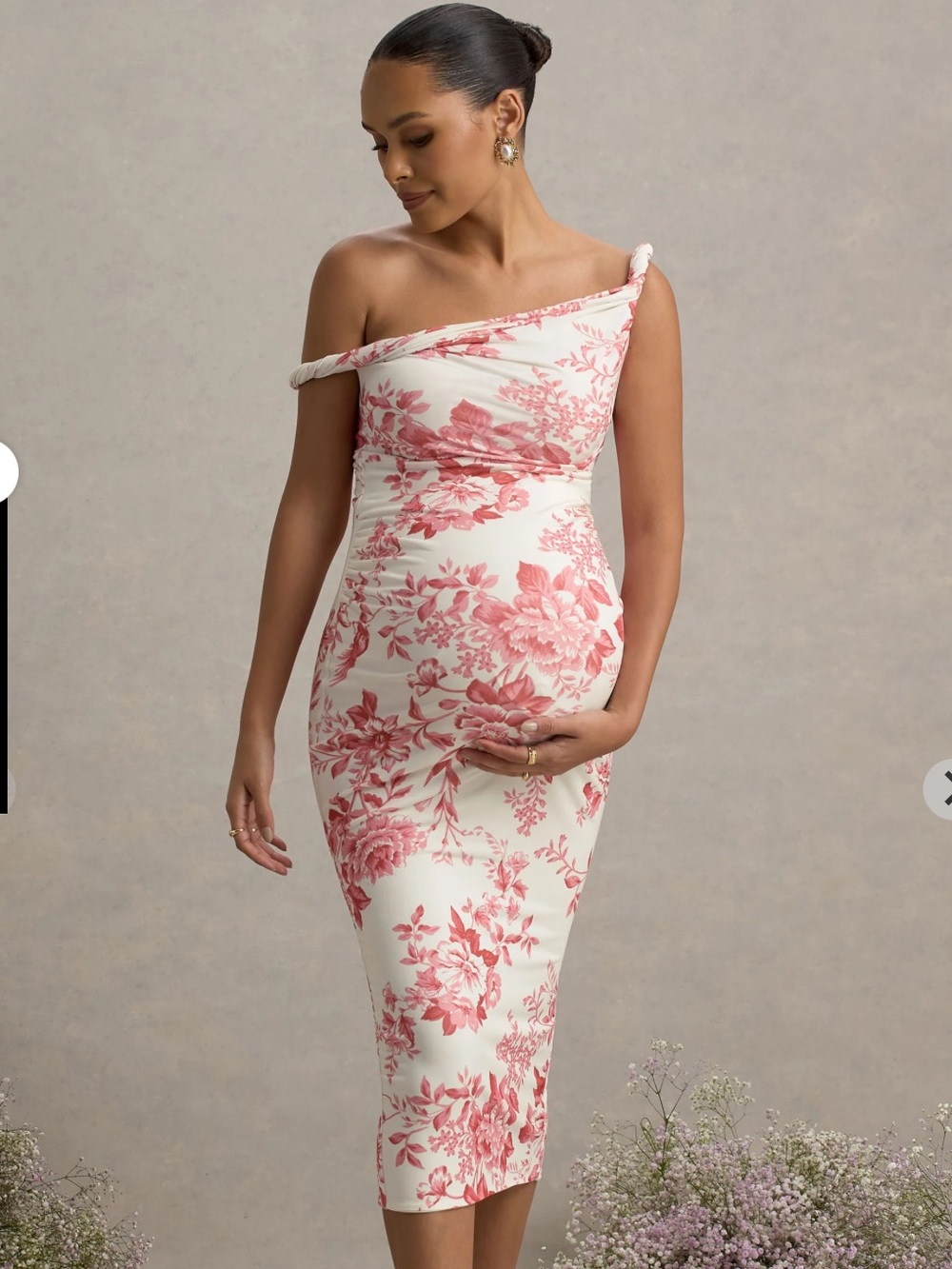 NWT Club L London Salome pink floral print twisted maternity midi dress